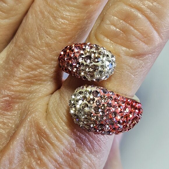 Gold Tone Swarovski Louise Pink Clear Crystal Ring Size 7 - Picture 4 of 14